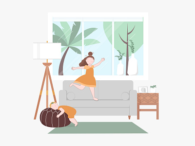 Casita Mia dance flat design fun home hug illustration illustrator cc living room people play sisters snuggle