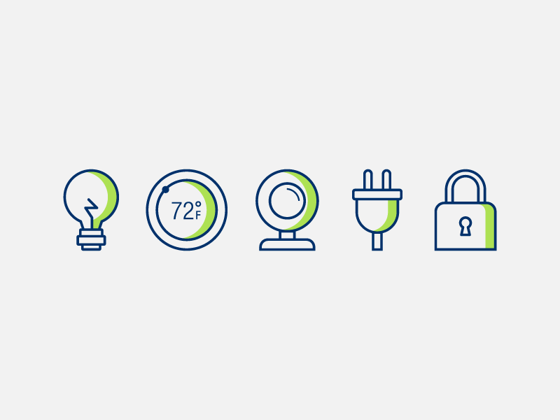 Smart-home Tech Icons illustration lock plug camera thermostat icon set lightbulb iconography icons