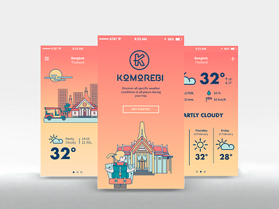 Komorebi - backpackers app app design gradient illustration interface ios iphone logo mobile app ui ux ux ui