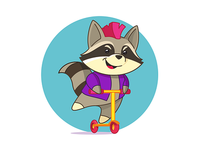 Mr. Coon art character coon design illustration rider scooter
