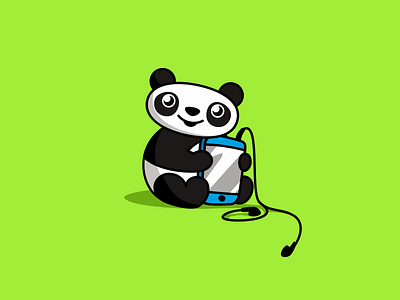 Pandaphone art cartoon character design flat funny logo logotype panda vector