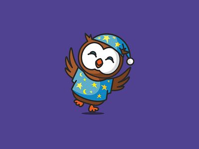 Sleepwalker art cartoon character design flat funny logo logotype owl vector