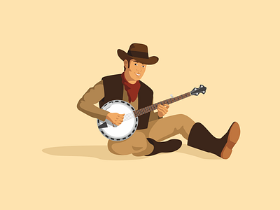 Cowboy art banjo character country cowboy design illustration