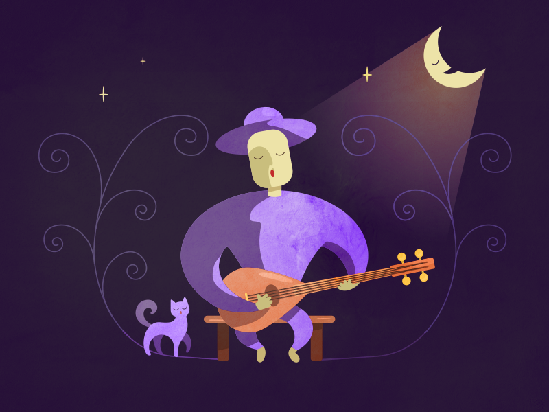 Moon bard art bard cartoon character design draw illustration moon night vector