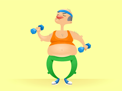 Fitness king art character design draw fitness funny illustration man sport vector