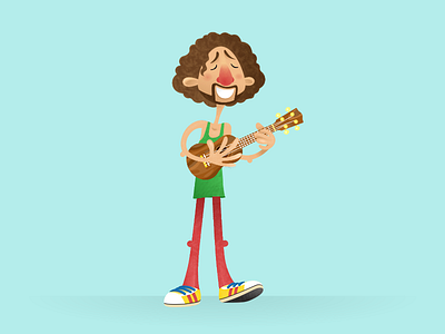 Guitar player art character design funny graphic guitar illustration man musician vector