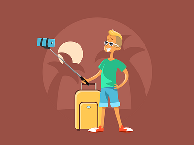 Selfie Boy art blogger boy cartoon character concept design flat funny illustration instagram selfie summer vacation vector