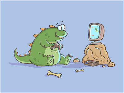 Dino playing videogames