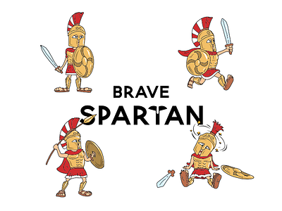 Brave Spartan ancient business cartoon character comic design doodle draw education funny history illustration mascot set vector