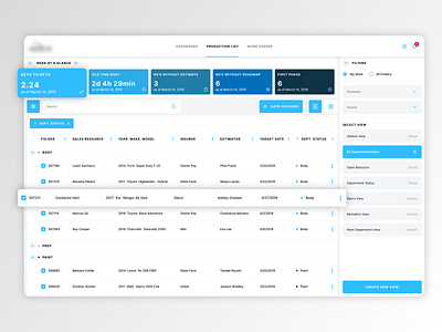 Production Grid app app design branding data design grid product design reactjs repairs table ui ux vehicle web web app