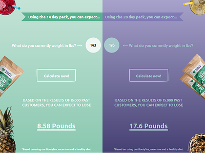 Weight Loss Calculator colorful colors design green purple tea type web