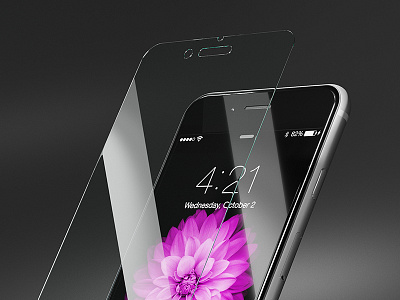 Glass protector 3d black cg corona glass iphone mobile phone rendering
