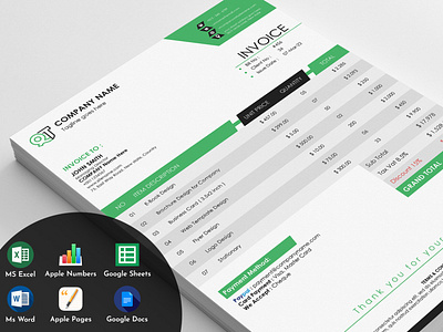 Quto - Invoice Template Excel Google Sheets Docs Word Pages