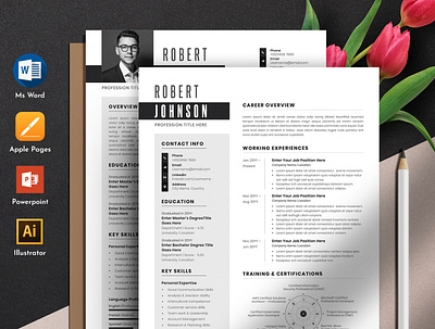 Clean & Professional Resume Cv Template With MS Word Apple Pages minimal