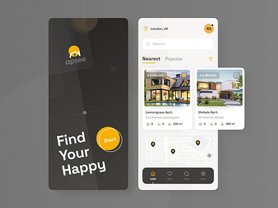 Apsee - Real Estate App apartment app architechture building colllab home home agent housing location map mobile prodcut properties property real estate realtor residence splash screen ui ux