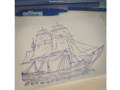 Old ship Drawing