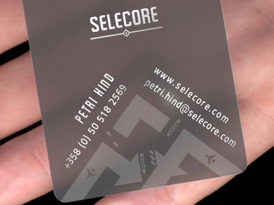 Selecore Business Card 02 arrow business card core export finland finnish gloss import inside logo modern negative negative space outside plastic pointing s selecore selected silver space strong translucent transparent uv white