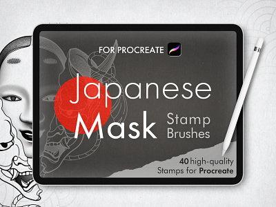 Japan Mask Stamp Brushes bundle japan illustration japan mask japanese japanese mask kitsune mask masks procreate procreate brushes procreate bundle procreate stamps