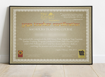 Pink Elephant Yoga House - Certificate branding design illustration vector