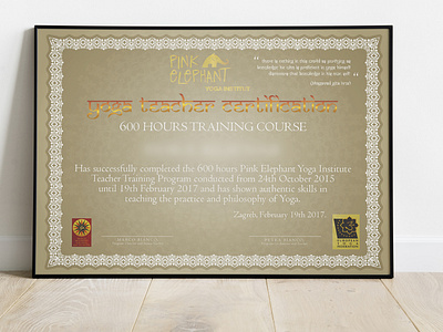 Pink Elephant Yoga House - Certificate