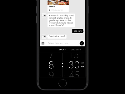 Custom time picker chatbot conversational ui product design ui ux