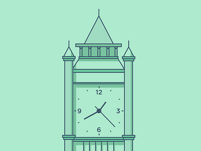 Clock Tower geometic green illustration shadow simple vector