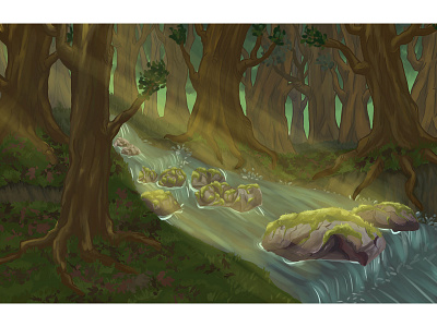 Fairy forest stream adobe photoshop background cartoon concept art concept design design digital art digital painting illustration