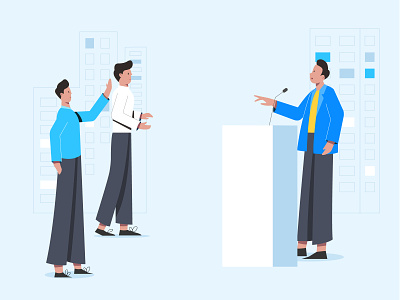 Giving Speech announcement campaign cartoon character ceo character cheerful design flat gathering illustration leader meeting people rally speech vector web
