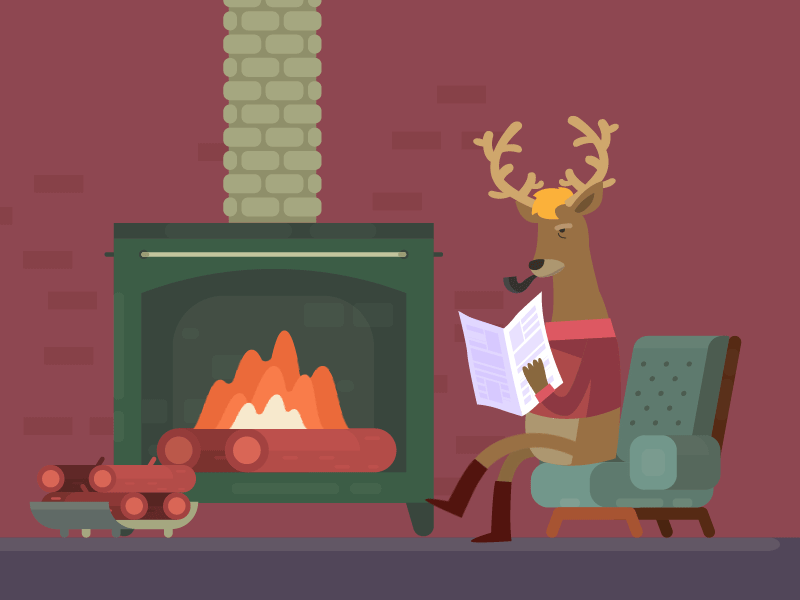 Hunter Deer 2d animatedgif animation chimney deer fire fireplace graphics hunter illustration motion pipe reading smoking vector