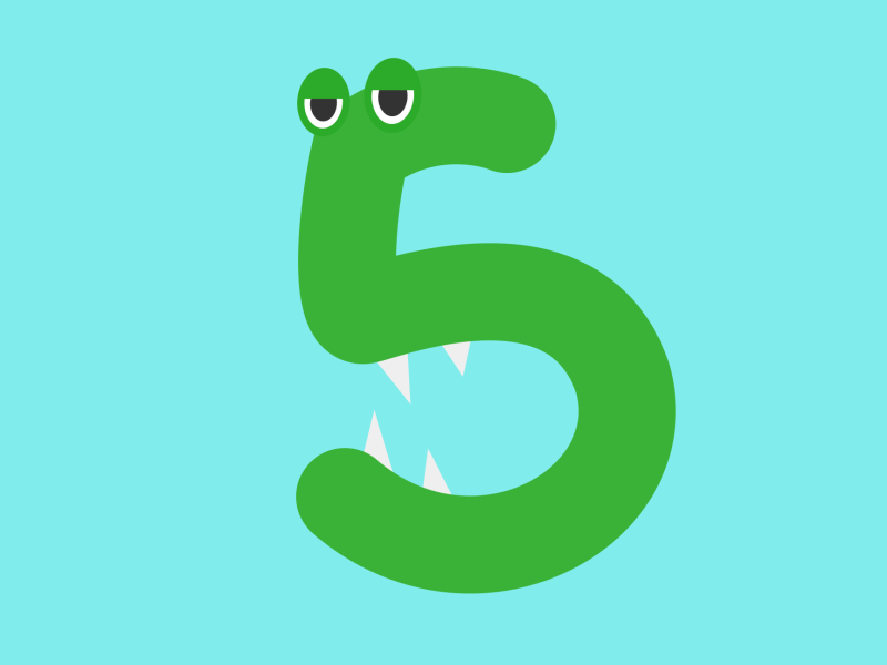 Number 5 5 alphabet app cartoon character cartoon design character design flat illustration minimal monster motion motion design number shout ui vector web