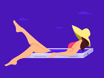 Into The Pool bath bikini cartoon design girl hat illustration mobile phone pool summer sun swim vector web