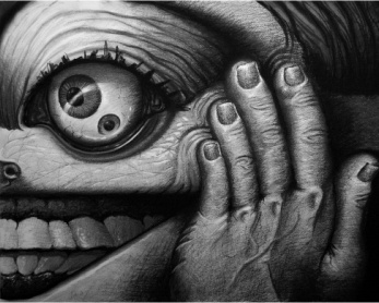 Mult. Pupils black and white charcoal drawing illustration