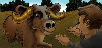 Bull And Guy digital paint drawing illustration ink