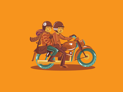 let's get ride cartoon character couple illustration motor orange ride