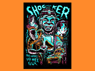 Shocker 80s horror alternative movie posters chucky freddy halil karasu hellraiser horror movie poster illustration jason micheal myers nightmare on elm street poster illustration shocker slasher movies wes craven