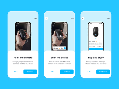 Onboarding screens for AR mobile app 3 screens 3 steps app ar design figma logitech mobile app onboard onboarding scan scanner ui ui ux ux web design