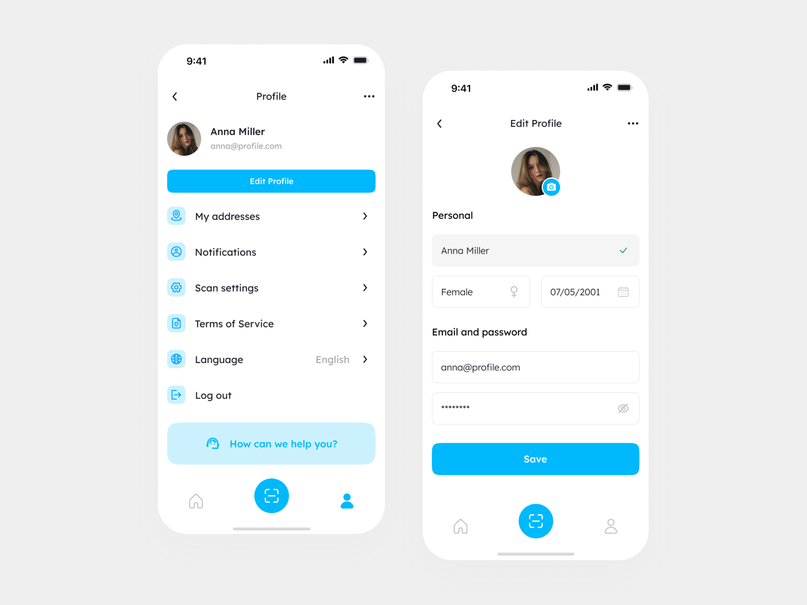 User Edit Profile Settings For Scanner App by Taras Boiko on Dribbble