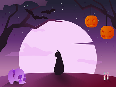 Halloween Loneliness bats candles cat halloween halloween lonesliness loneliness moon pumpkins skull trees vector