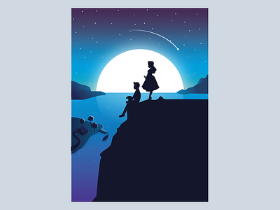 Max & Antonia cliff couple illustration landscape minimalist landscape montains moon nature night vector