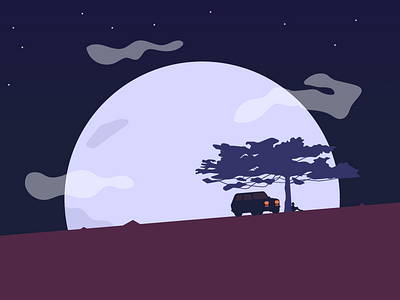 Insomnia car flat insomnia landscape man minimalist moon night tree