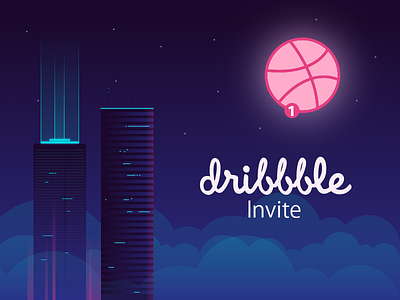 Dribbble Invite buildings clouds digital dribbble dribbble invitation invitation invite moon night skyline skyscraper vector