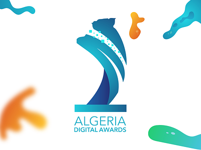 Algerian Digital Awards LOGO "white background" algeria award blue colors digital fluid identity logo map trophy vector