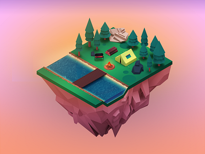 Isometric camp 3d art 3dillustration c4d camp forest illustration isometric land lowpoly modeling woods