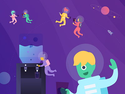 Welcome to Kalo WaterKooler aliens animation branding chat cute design freelancer illustration outerspace purple space space theme universe watercooler