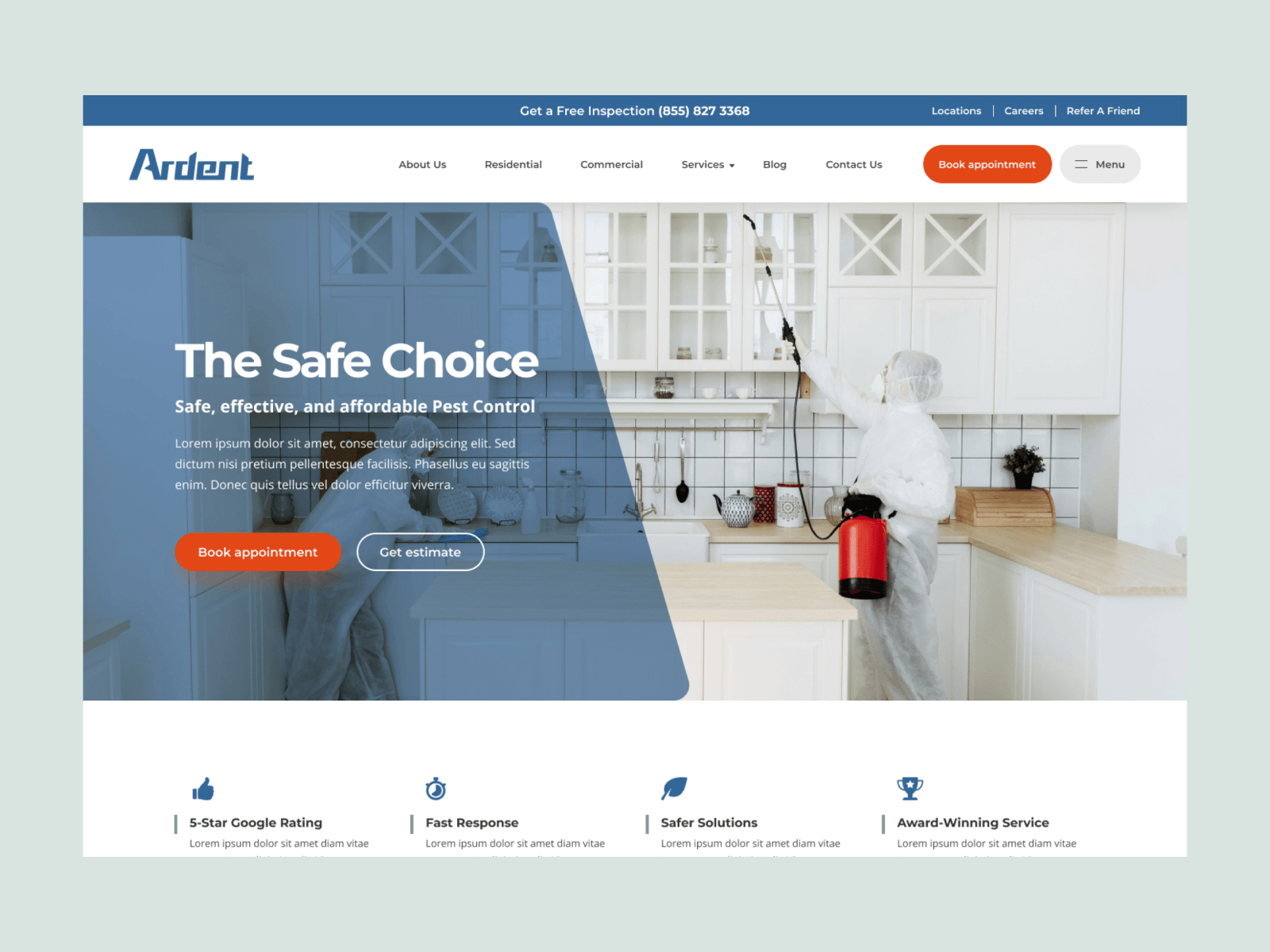 Pest Control landing page design mockup design pest control ui uiux ux website design