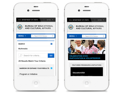 Department of State ECA Mobile View design government interactive mobile ui