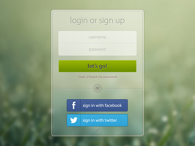 Login / Sign up form facebook login twitter ui user interface ux web