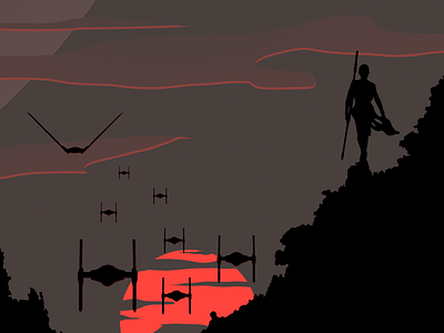 Rey on sunset design illustration poster starwars