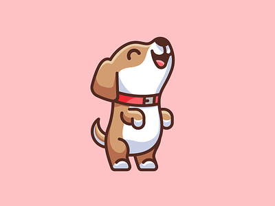Dog Standing on Two Feet adorable cartoon character cute cutesy dog doggy excited greeting happy identity illustration illustrative logo lovely mascot pet puppy simple standing