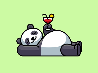 Relaxing Panda adorable animal character china cocktail cute drink enjoy fat funny happy holiday illustration lazy mascot panda relaxing sleeping tranquility weekend
